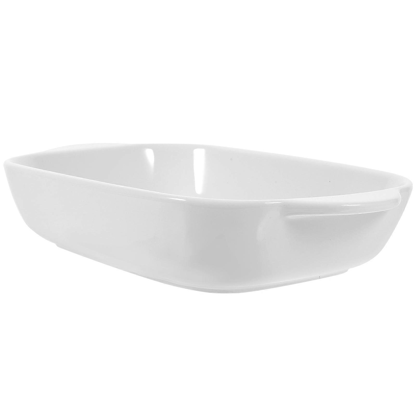 1Pcs Ceramic Baking Tray Double Handle for Storage White Kitchen Use