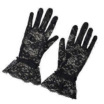 Women Lace Gloves Black Full Finger 1Pair Anti-Uv Sun Protection Gloves