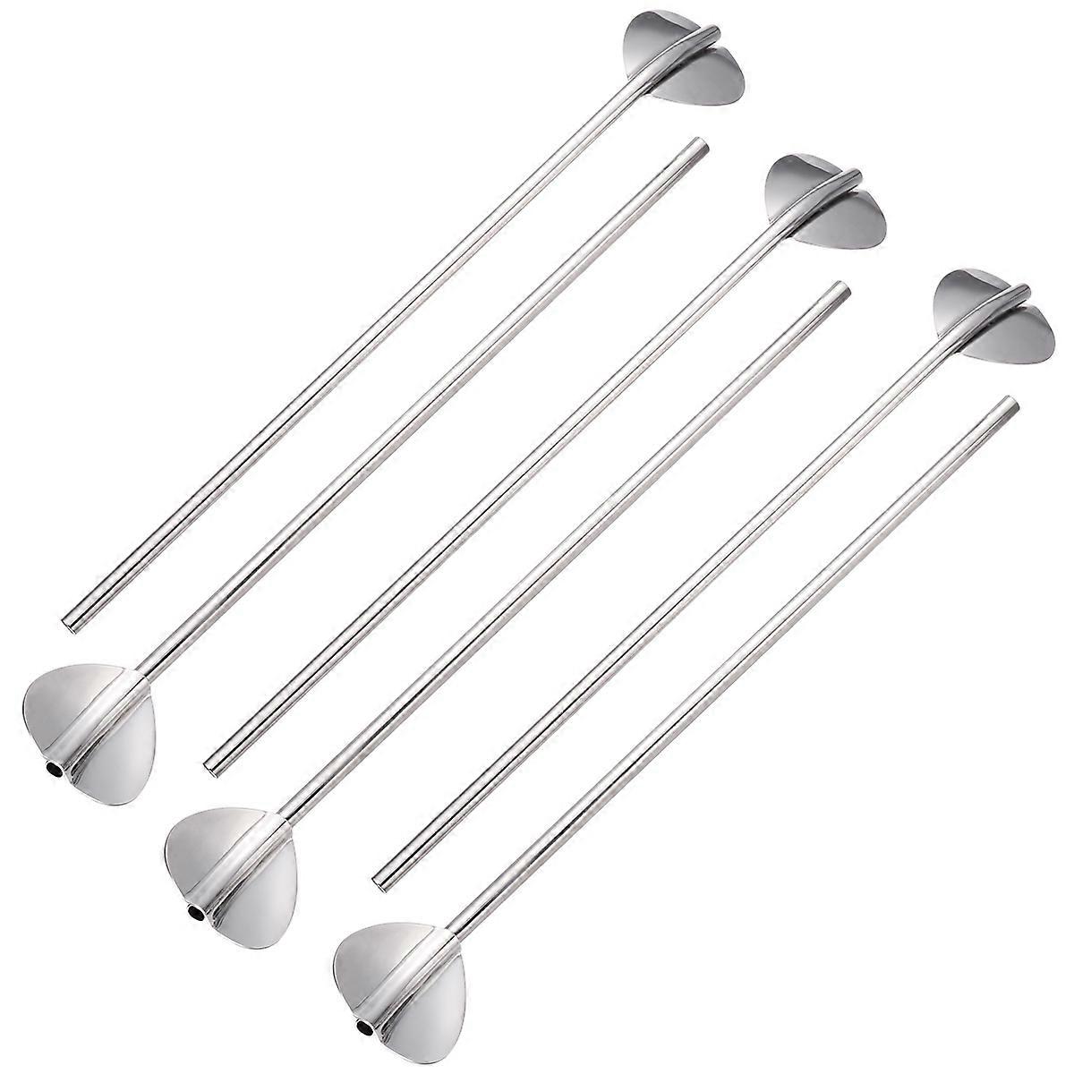 Heart Shape Metal Straw Spoon for Drinking Use 6 Pieces Set