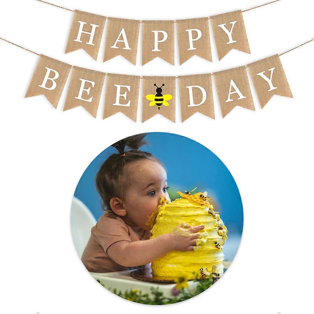 Bee Theme Summer Party Banner for Decoration Burlap Pull Flag