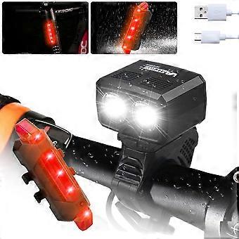 Lámpara de bicicleta USB impermeable 2 LED luz de bicicleta 5 modos de ciclismo faro recargable con luz trasera de advertencia de seguridad