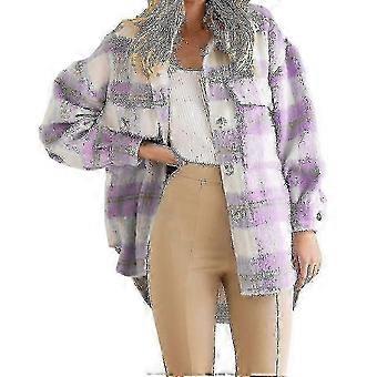 1009920149331Winter Wool Coat Casual Plaid Flannel Shacket Jacket Oversized Button Down Long Sleeve Fall Shirt Jacket Coat Tops Jacket Women f26 26-27
