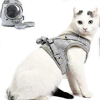 Dww-cat Harness 21 Straps 1.2m, Adjustable Leash For Kitten Harness, Puppy Harness And Puppy Breathable Anti-escape Reflective Vest For Cat (grey, S)