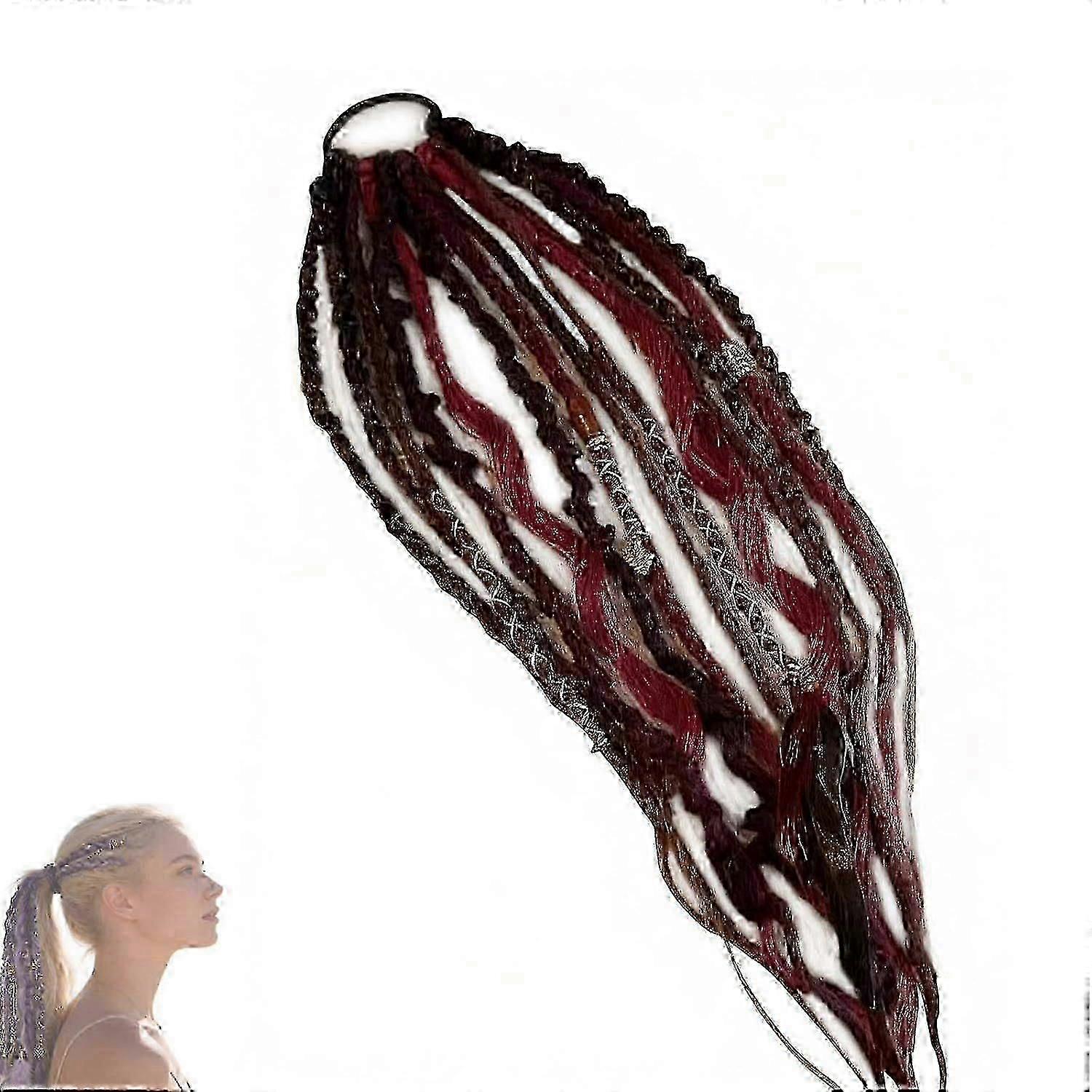 Extensão de rabo de cavalo com dreads elásticos, trança boho de 22 polegadas com elástico, miçangas e conchas.