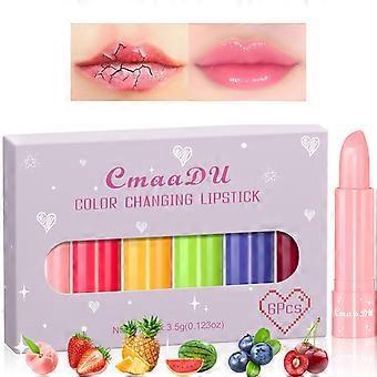 Color Changing Lip Balm Set with pH Reactive Tint, 6 Fruity Flavors, Hydrating Formula