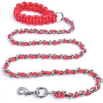Robuste Hundeleine, 1,7 m lange verchromte Metallkette mit weichem, geflochtenem Seilgriff für mittelgroße bis große Hunde (4,5–16 kg) – ideal für Spaziergänge und Training im Freien