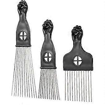 3-teiliger Afro-Kamm aus Metall, Afro-Frisurenkamm für lockiges schwarzes Haar, Nadelstahl für Lockenfrisuren, Haarbürste für afroamerikanisches Haar (fghj)