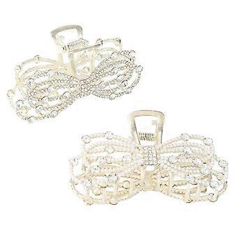 Strass-Haarspangen, Perlen-Haarclips, Schleifen-Haarstyling-Clips, Haifisch-Haarspangen aus Legierung, Haaraccessoires für Damen und Mädchen (2er-Pack)