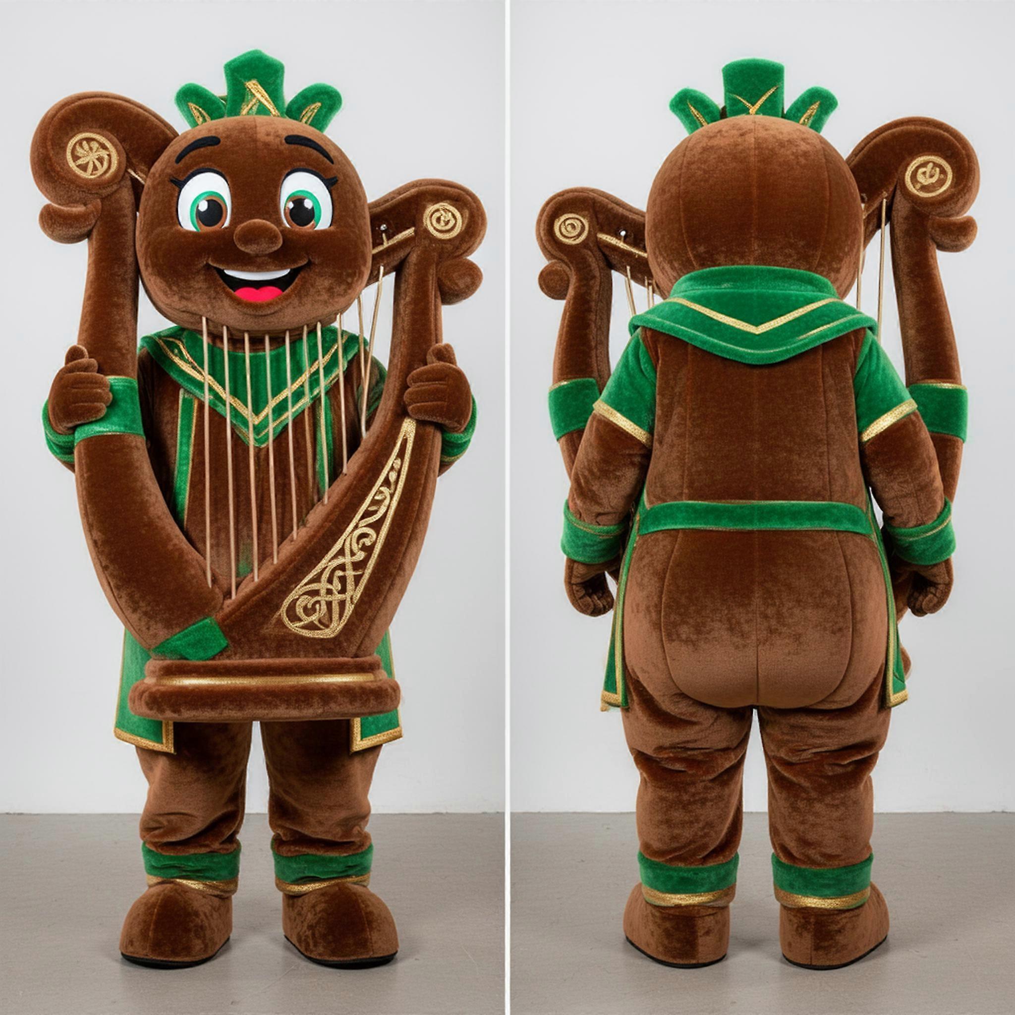 MASTICOT Emerald Green Broad Shouldered Celtic Harp Mascot