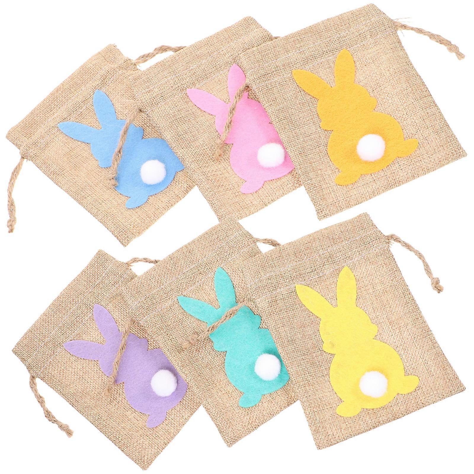 Rabbit Pattern Easter-Themed Bag for Storage 6Pcs Drawstring Candy Bags