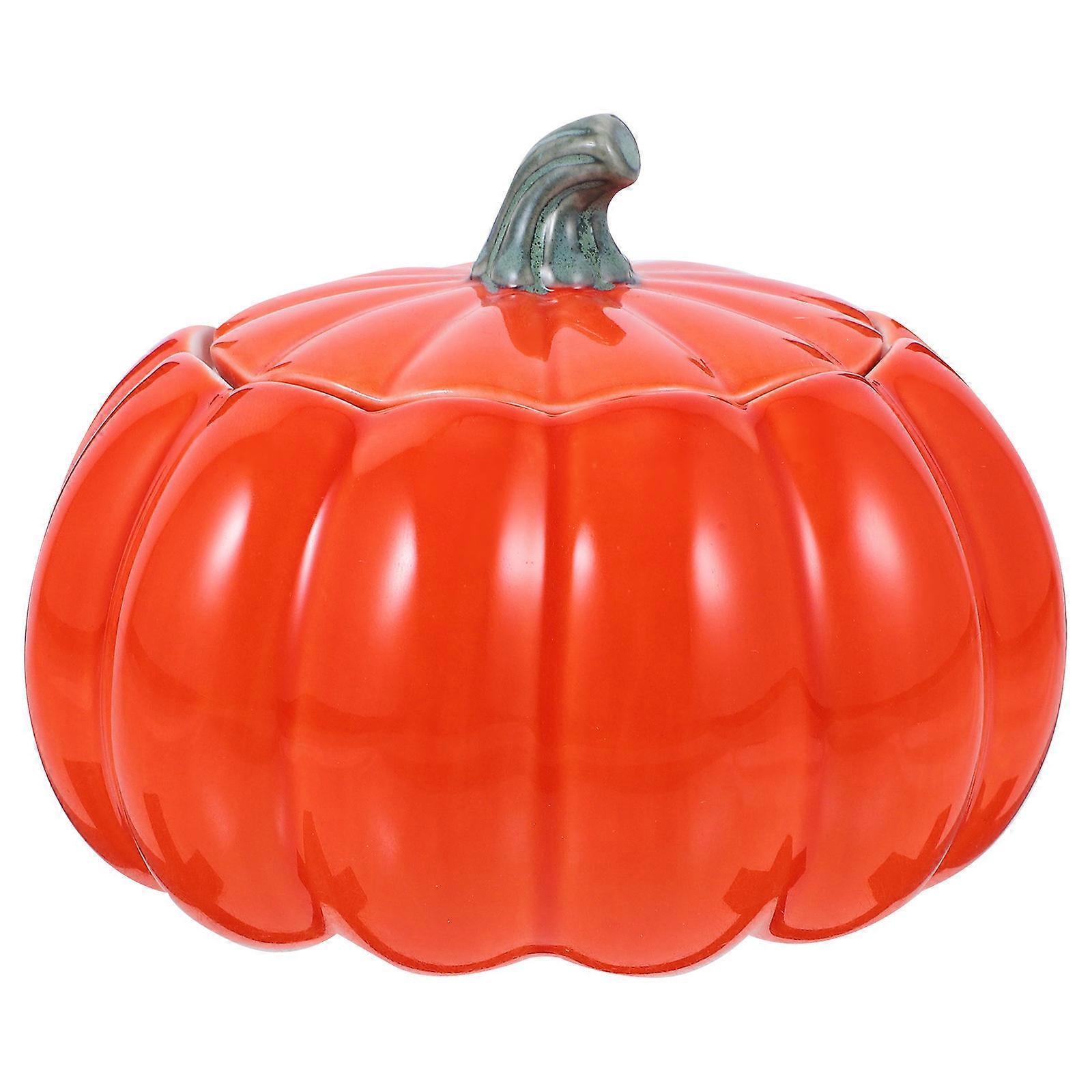 Orange Ceramic Sugar Jar Pumpkin Shape Container for Bean Storage