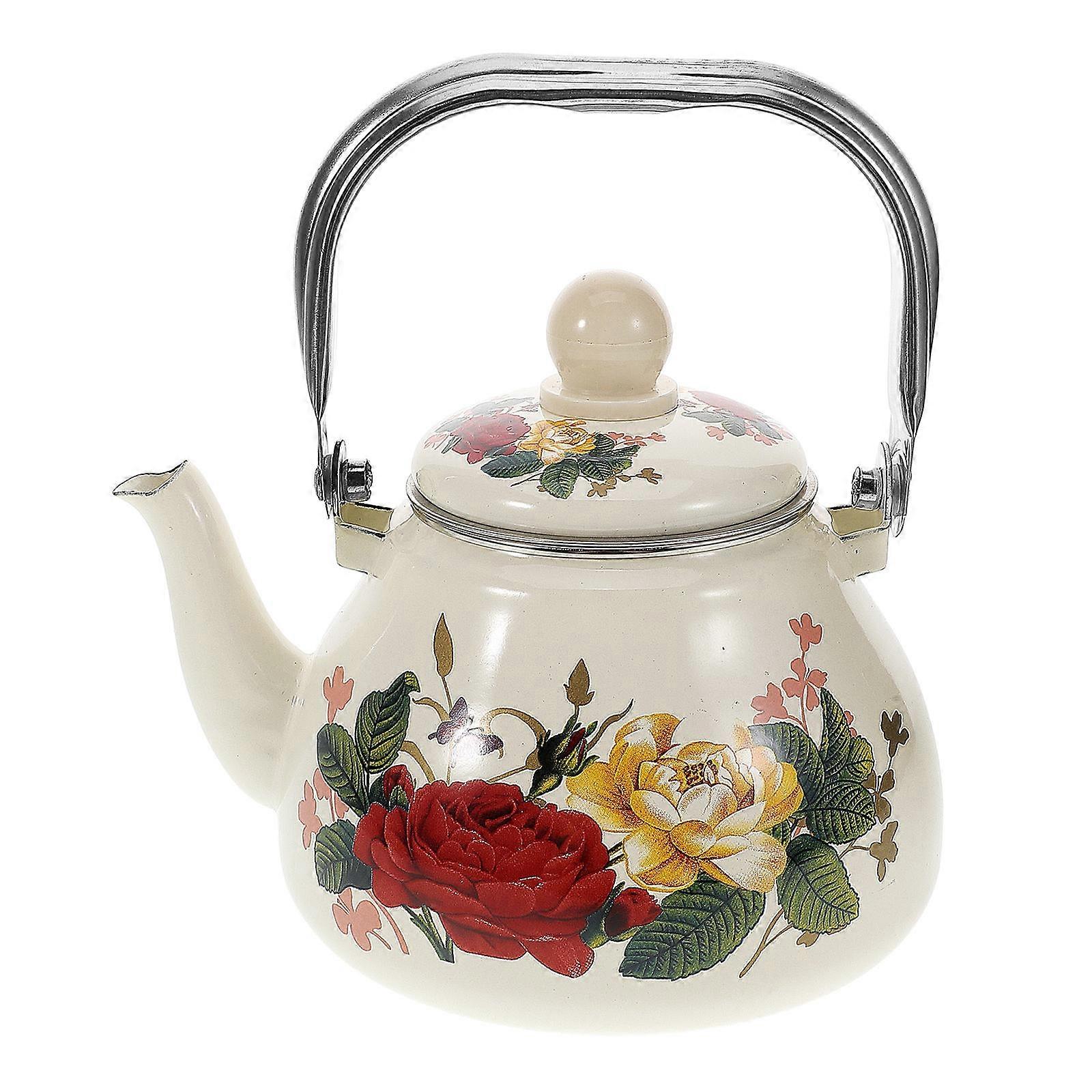 Retro Enamel Kettle Tea Kettle with Tea Strainer 3Pcs for Brewing
