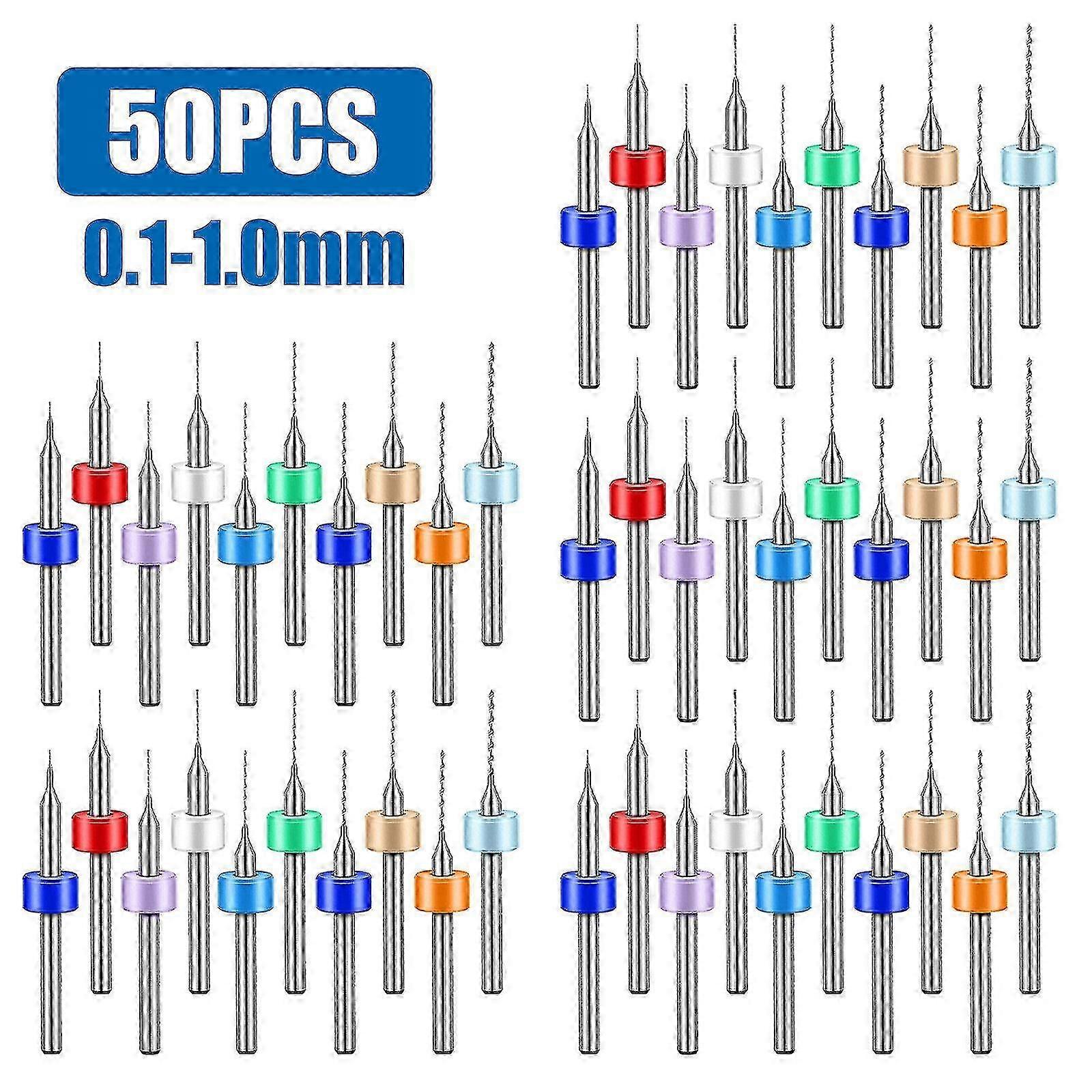 50PCS Carbide Micro Drill Bits Set 0.1-1.0mm for PCB CNC Engraving