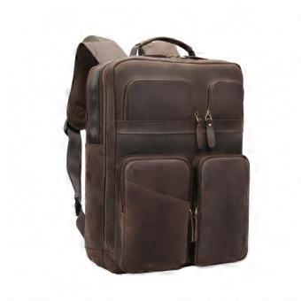 Canvas Backpack with Leather Trim Multi-Pocket for Hiking