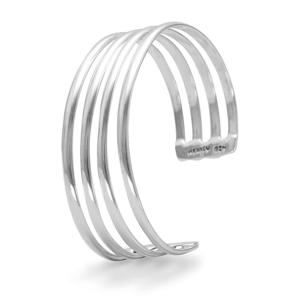 Pulseira de prata esterlina 925 polida com 4 fileiras, 17,8 cm (7 polegadas) de comprimento e 22 mm de largura. Pulseira feminina.