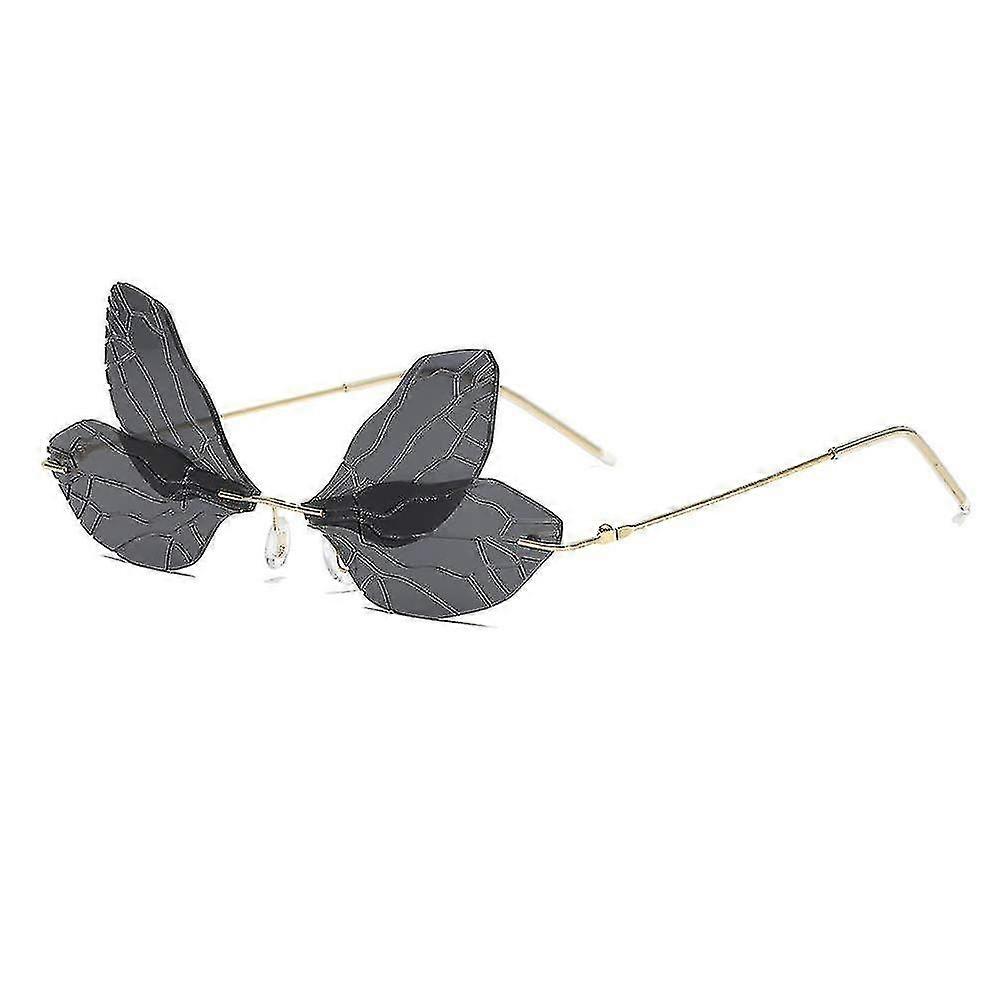 Butterfly Pattern Rimless Metal Frame Sunglasses