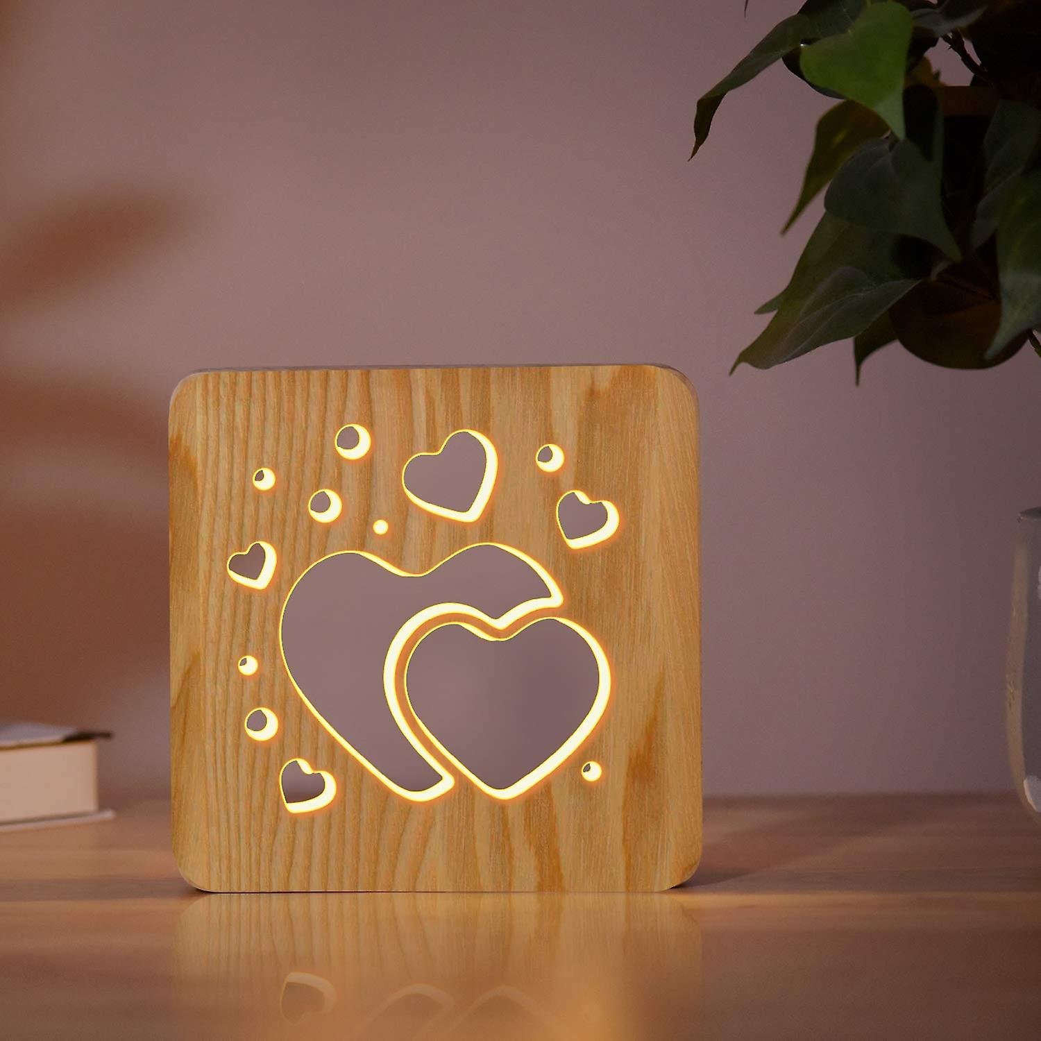 2023 - عيد الحب على شكل حب ضوء ليلي خشبي زخرفة دافئة بجانب غرفة نوم مصباح LED USB الخفيف