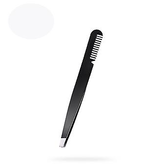Eyebrow Tweezer with Comb - Tweezer Slant Tip, Professional Stainless Steel Slant Tip Tweezer - Black Precision Eyebrow Tweezers