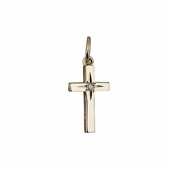 9ct Gold 15x9mm diamond star set solid block Cross