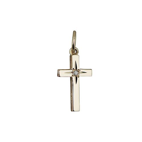 9ct Gold 15x9mm diamond star set solid block Cross