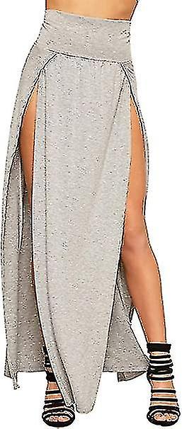 Femmes Long Double Split Taille Haute Dames Jersey uni Stretch Deux Side Send Maxi Jupe
