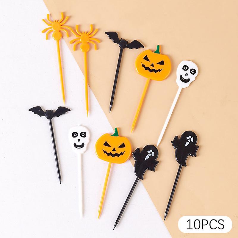 6/10pcs Halloween Plastic Fruit Fork Kids Snack Dessert Decoration Forks Toothpick Lunch Salad Decoration Accessories Cake Picks