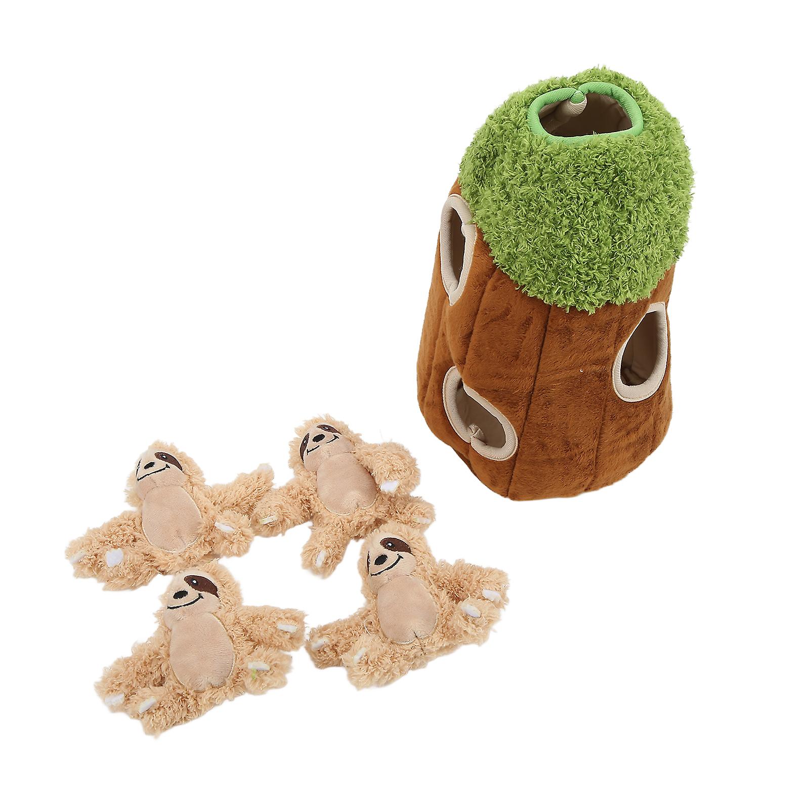 Interactive Plush Dog Toy Sloth Tree Hole Hide & Squeak 17x26cm