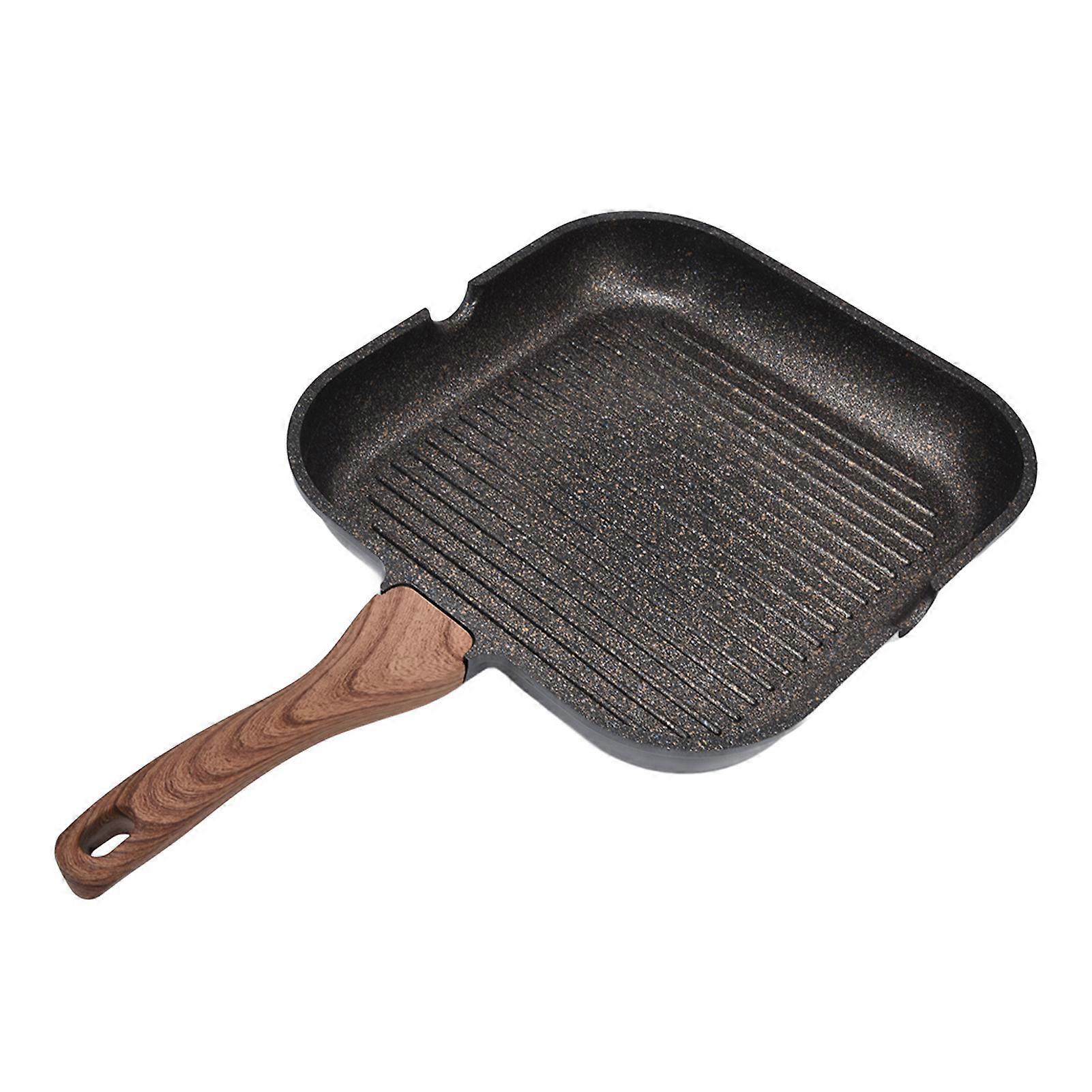 Grill Pan for Stove Tops Aluminum Induction Square Frying Pan Steak Frying Plate Kitchen Home Cooker for Bacon Onion28cm