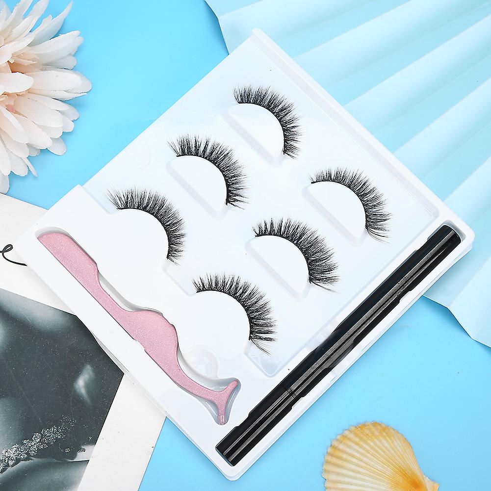 3 Pairs 3D-02 False Eyelashes Set with Waterproof Eyeliner & Tweezers