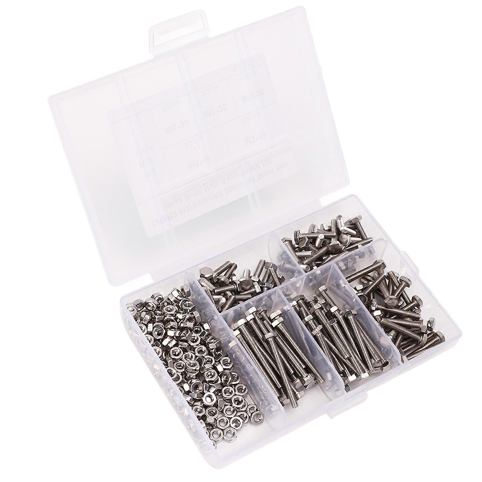 300Pcs M3 Hex Screws Nuts Set with Storage Box Uniform Pitch Oxidation Corrosion Resistance No Rusting Fasteners