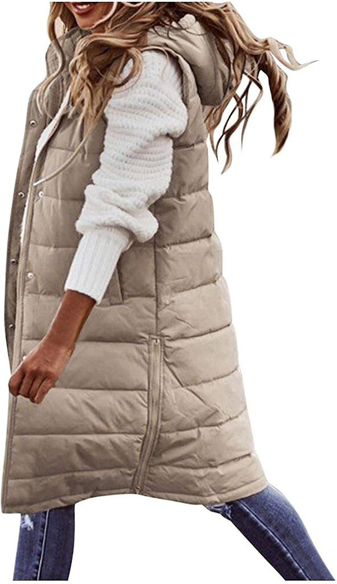 Asksa Women's Down Vest Winter Long Warm Jacket com capuz acolchoado casaco