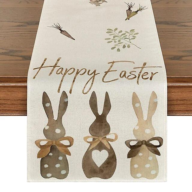 2024 New Easter Rabbit Table Running Flax Rabbit Table Cloth Mat Spring Festival Happy Easter Home Kitchen Decoration