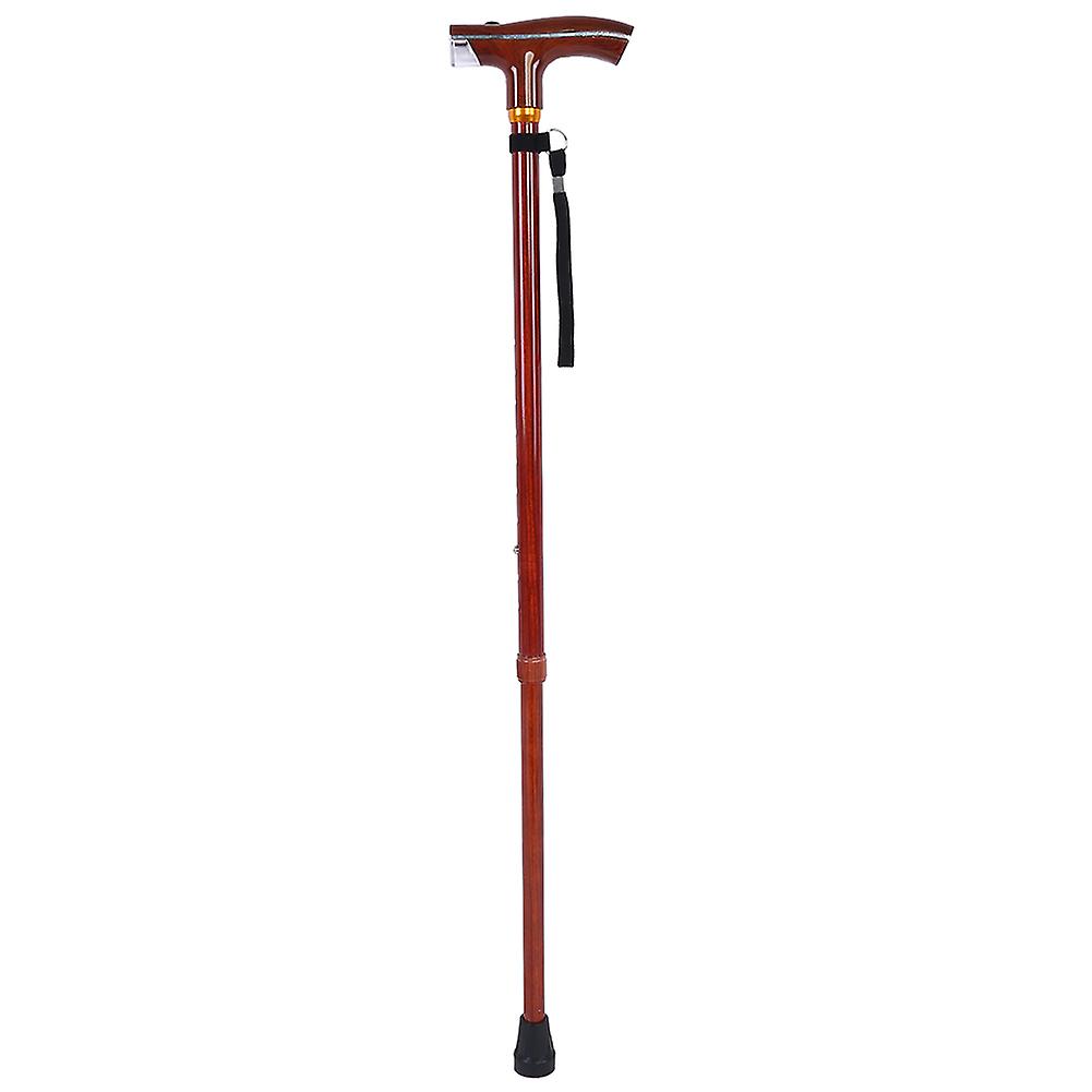 Walking Cane Metal Multi Function Telescopic Flashlight Lightweight Cane (Rosewood Color)