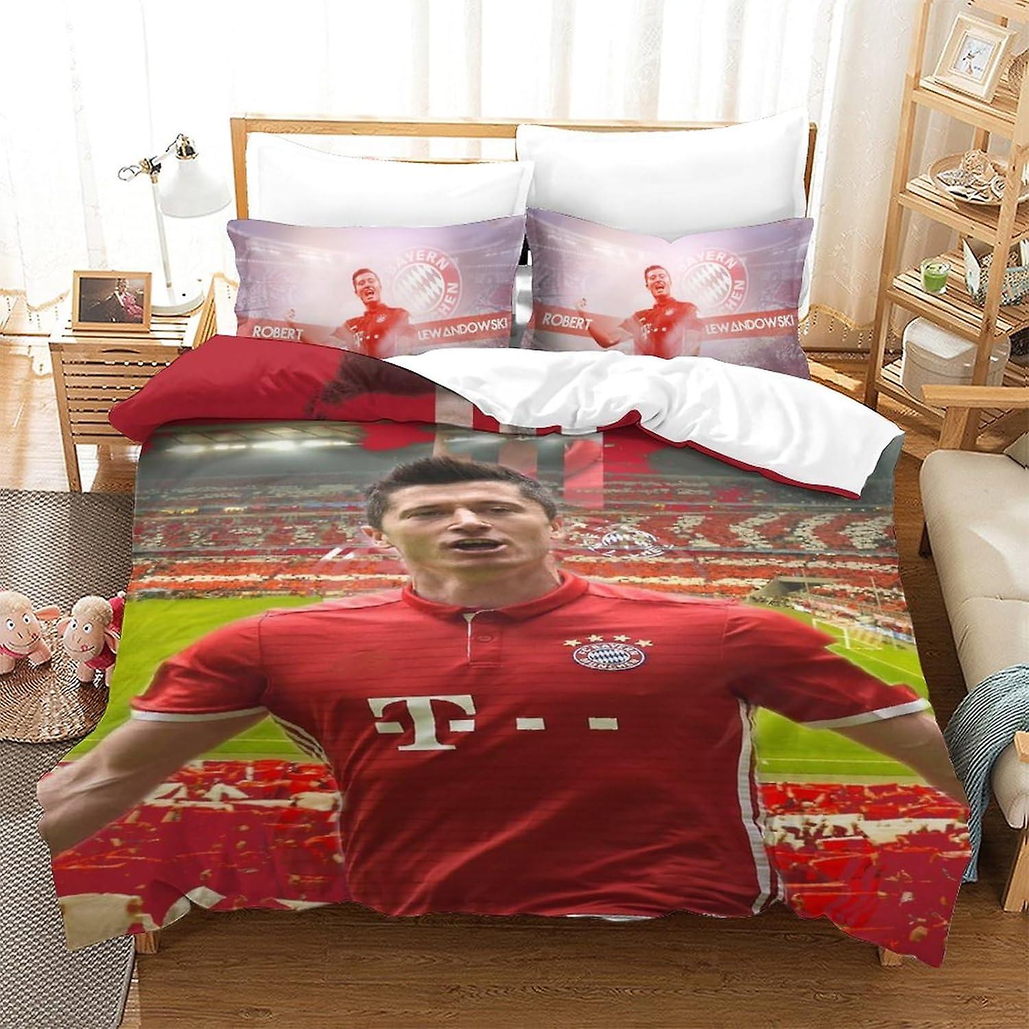 Robert Lewandowski Robert Lewandowski Biancheria da letto Set da 3 pezzi Copripiumino 3D con federe Set di biancheria da letto con chiusura a cerniera Ipoallergenico Morbido Microfib