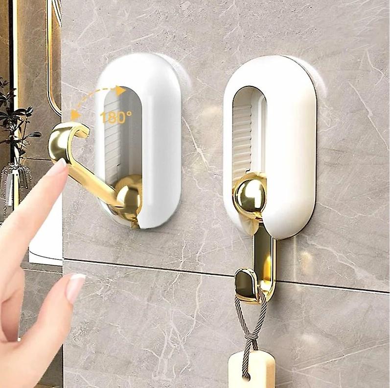 2PCS 360° Rotatable Adhesive Hooks Hooks, Ceiling Hook Without Drilling, Adhesive Wall Folding Hook
