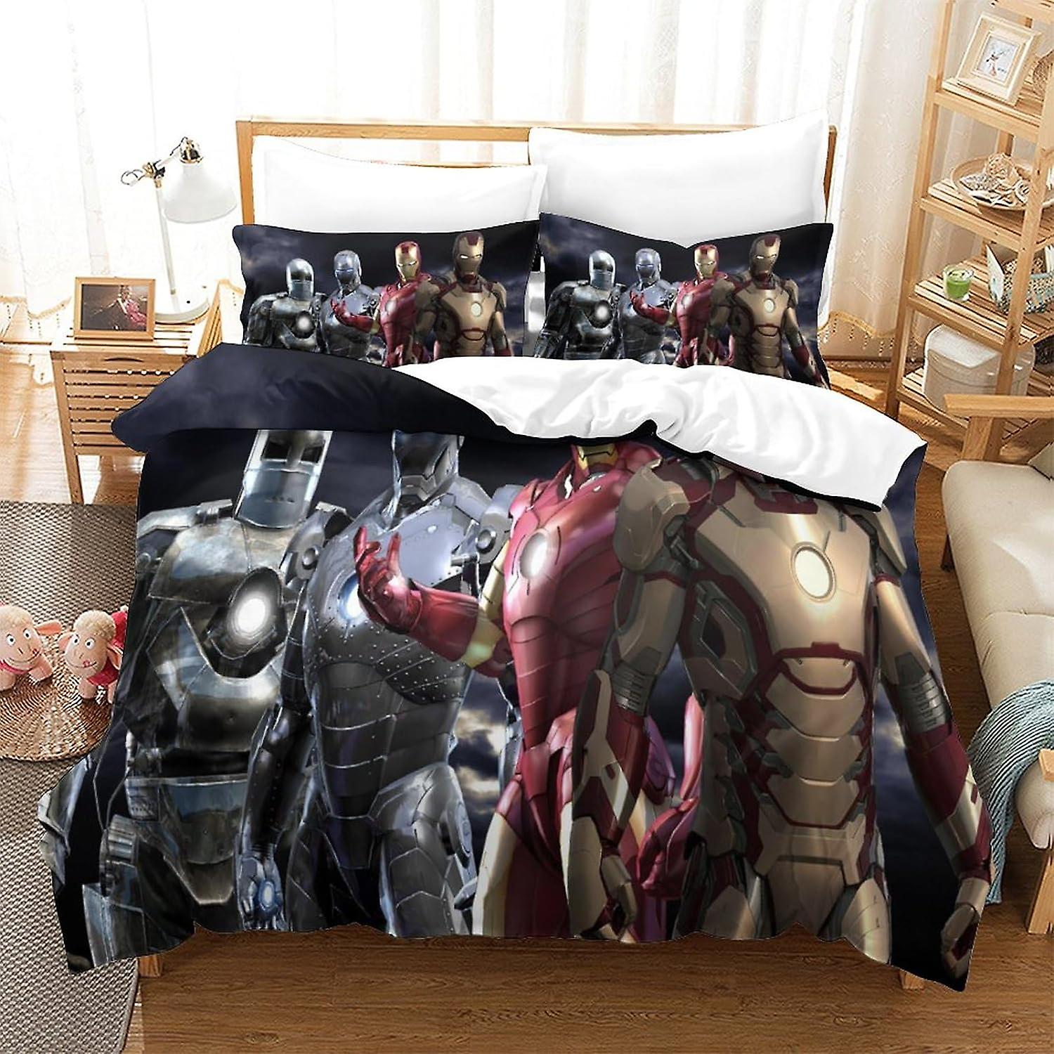 HOUKIG 3D Iron Man Effect Children And Adults Printed Comforter Set with Pillowcases Comforter Bedding Set (3d Superheroes)