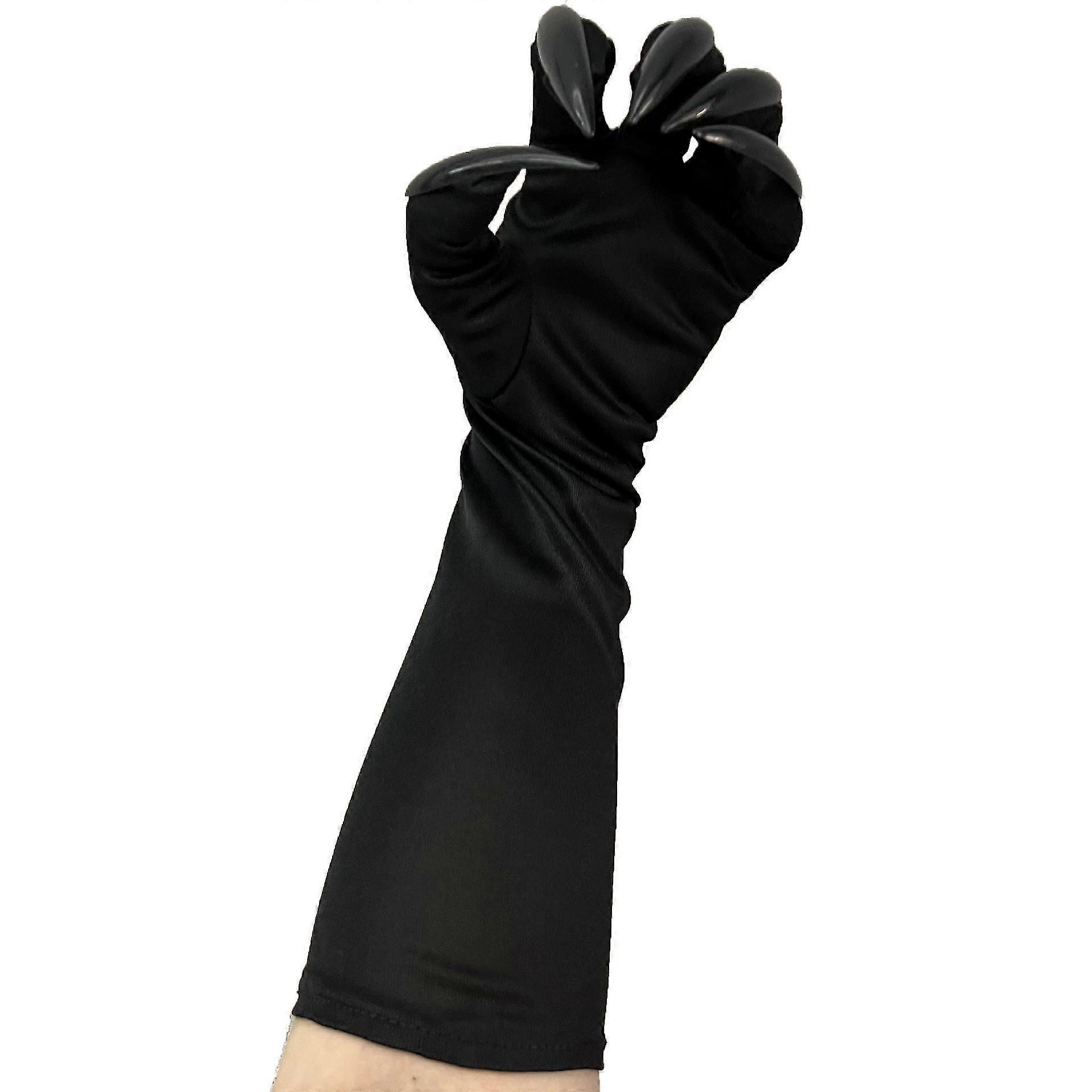 Gants à Griffes Noirs Halloween - Polyester, Ongles Longs Effrayants - Poignets Élastiques - Pour Déguisement, Fête, Cosplay - 7