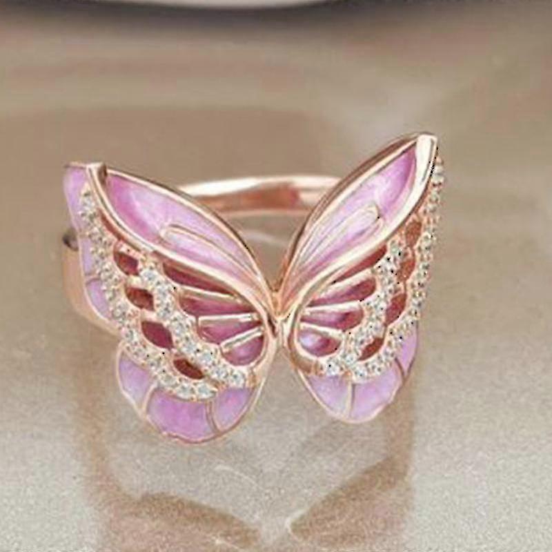 Pink Epoxy Butterfly Ring