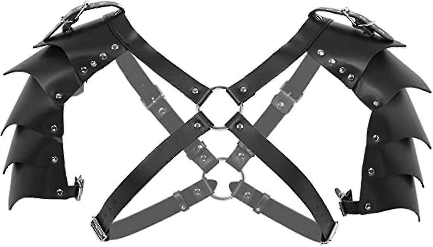 ショルダーアーマーレザーチェストストラップ調整可能なナイトコスプレコスチュームクラブウェアショルダーアーマーレザーチェストストラップ調整可能なナイトコスプレコスチュームClu