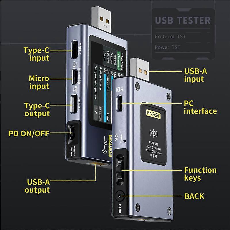 FNIRSI FNB58 USB Digital Voltage Current Measuring Instrument Type-C Multi-Function Fast Charging Tester QC/PD Decoy Grey