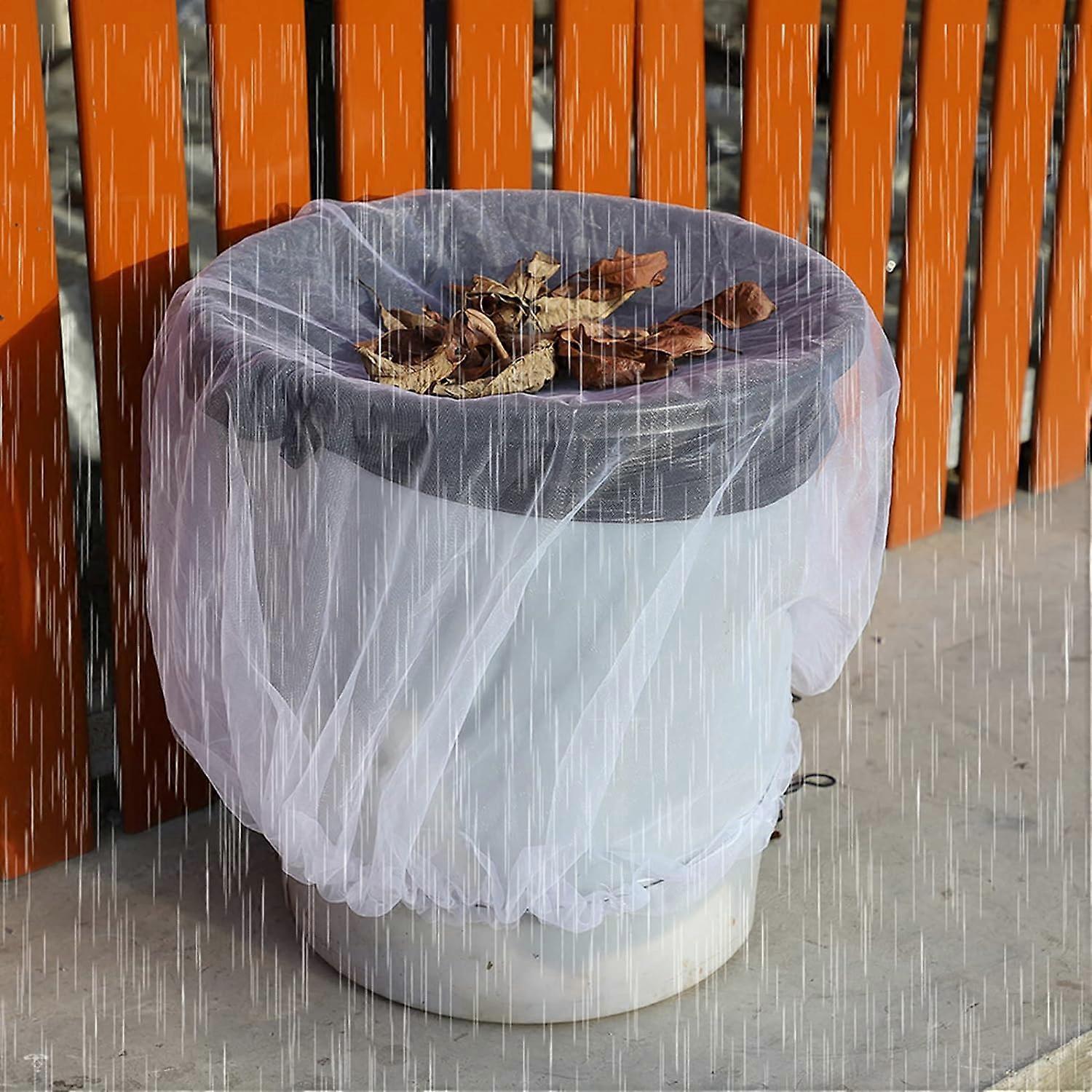 2 Pack Mesh Covers for Rain Barrels, Rain Net with Drawstring, Water Collection Buckets, Protective Tool to Keep Mosquitoes and Debris Out of Body