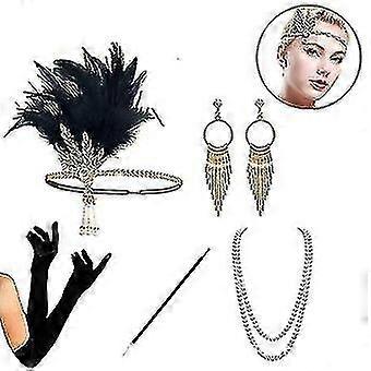1920s Accesorios Set Flapper Diadema, pendientes, collar de perlas, guantes
