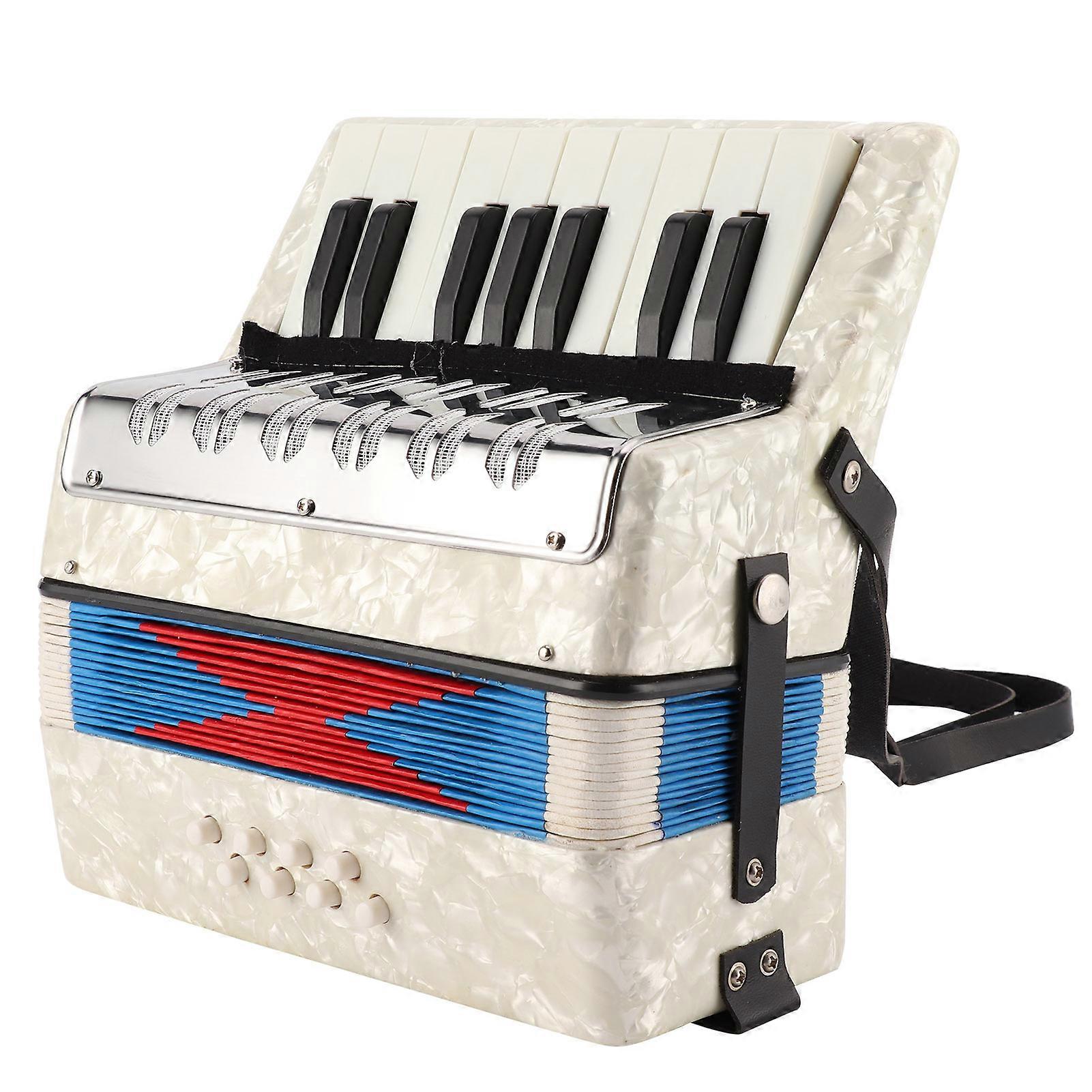 Accordion 17 Keys 8 Bass Keyboard Celluloid Coating Training Musical Reed Instrument White