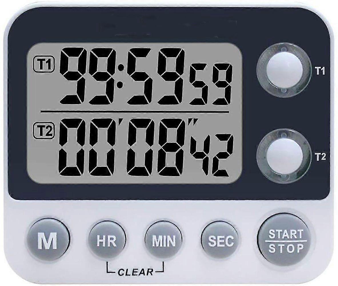 Digital Dual Kitchen Timer, Alarm Adjustable Volume Timer, Cooking Timer, Stopwatch, Large Lcd