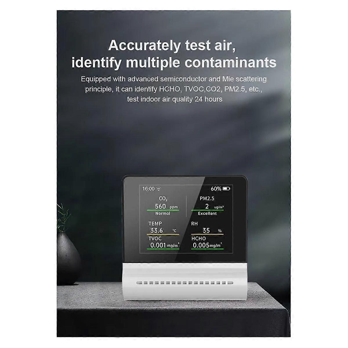 Jms16 Air Quality Monitor Pm2.5 HCHO TVOC Co2 Temperature Humidity Multifunctional Capacitive Touch