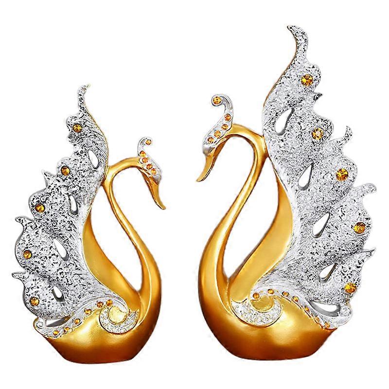 2PCS孔雀の飾りワインキャビネットTVキャビネットホームのための天然樹脂デスクトップ孔雀の彫刻