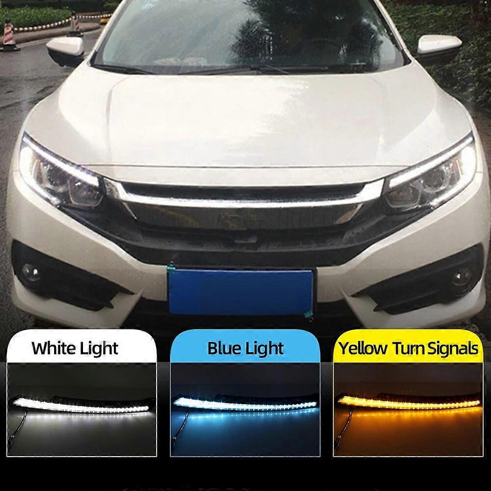 1 Set For Honda Civic 2016 2017 2018 2019 2020 Blink LED Headlight Eyebrow Daytime Running Light DRL Flowing Yellow Signal