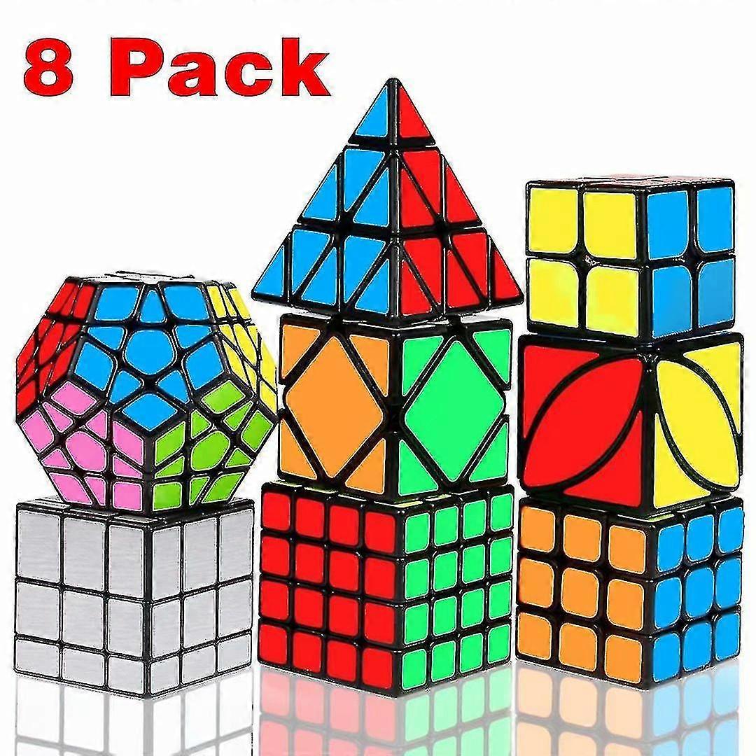 Speed Cube Set, Magic Cube Bundle 2x2 3x3 4x4 Pyramid - Toy Puzzles Cube- Set Of 8