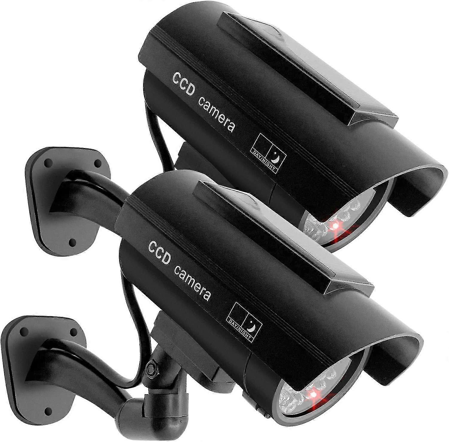 Pack Of 2 Dummy Camera Cctv Dummy Surveillance Camera With Red Flashing Led Fake Security Camera - Black