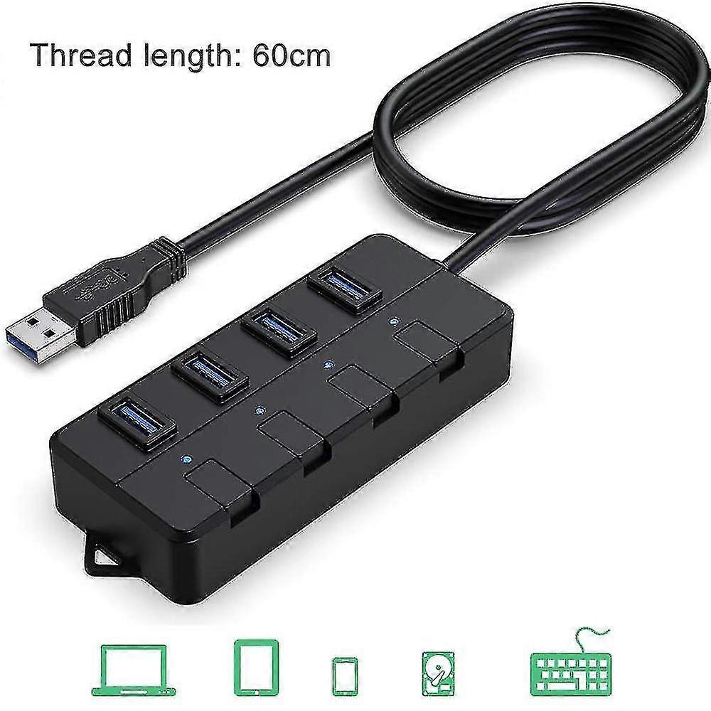 Usb 3.0 Hub, 4-port Usb Hub Splitter With Extended 0.6m / 1.2m Cable, Data Hub W